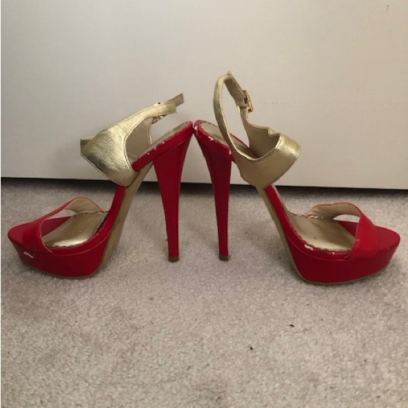 Bebe Red and Gold Heels - Picture 2 of 2